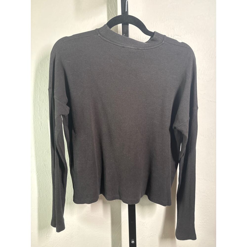 Eileen Fisher Tencel and Organic Cotton Waffle Top Womens Small Mock Neck Black - Picture 3 of 6